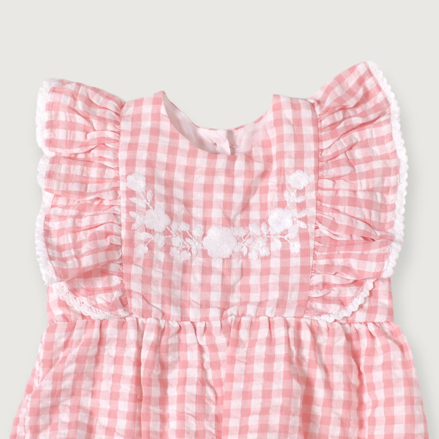 Organic Baby Romper - Seersucker Gingham Pink