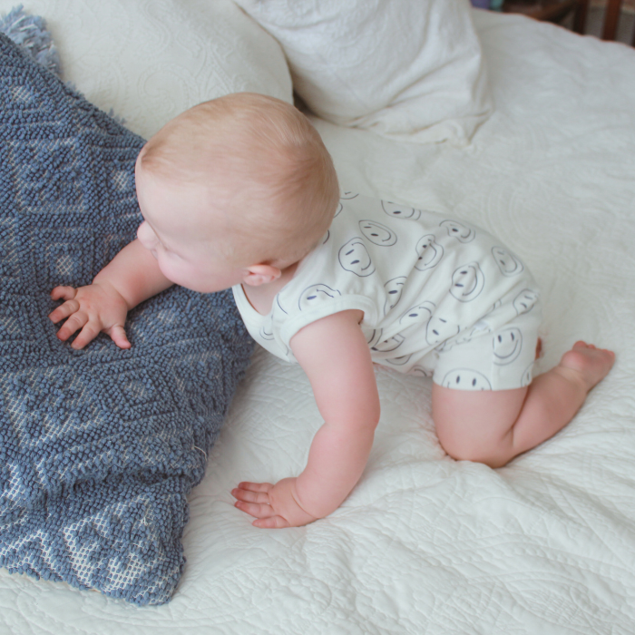 Baby Tank Romper - Navy Blue Smiley Faces
