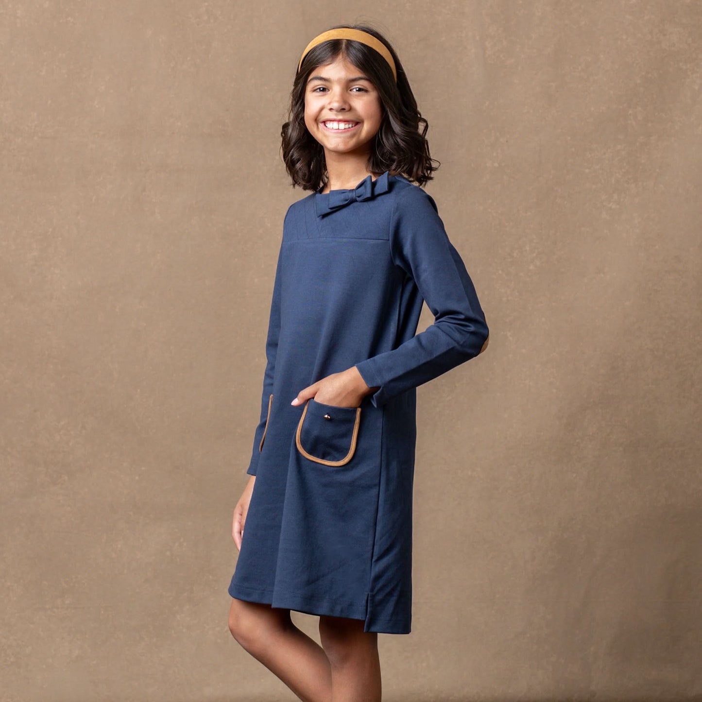 Girls Quilted Ponte Riding Dress - Navy