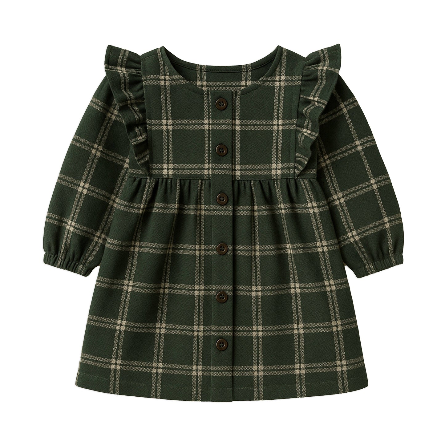 Girls Organic Rya Flannel Ruffle Dres - Pine Plaid
