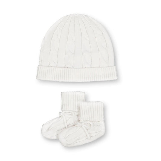Organic Baby Knit Beanie and Bootie Set - White