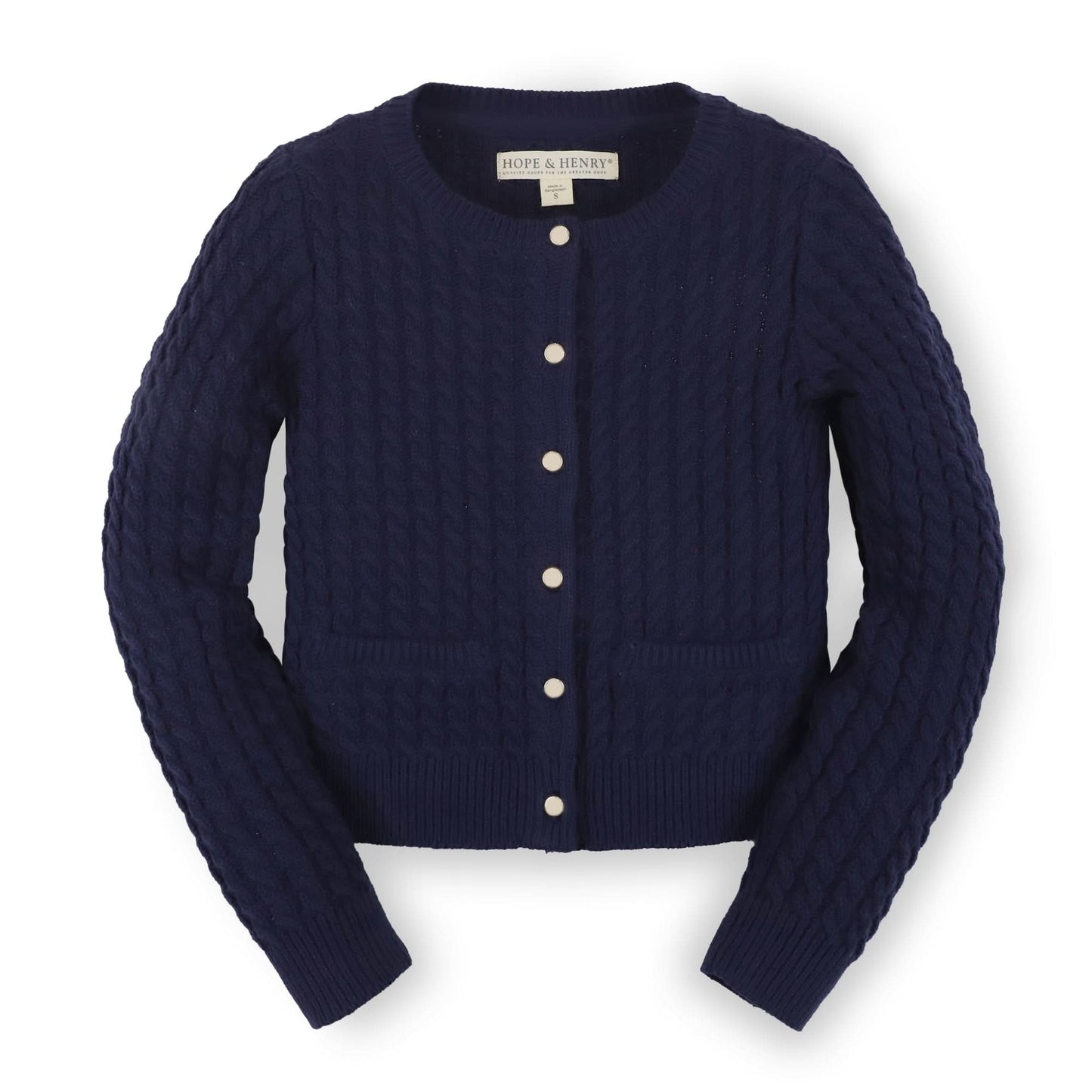 Baby Girl Classic Cable Organic Cardigan - Navy