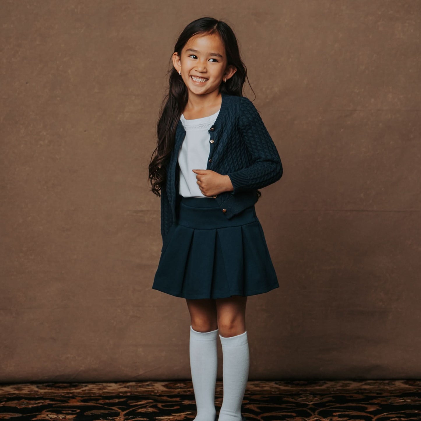 Baby Girl Classic Cable Organic Cardigan - Navy