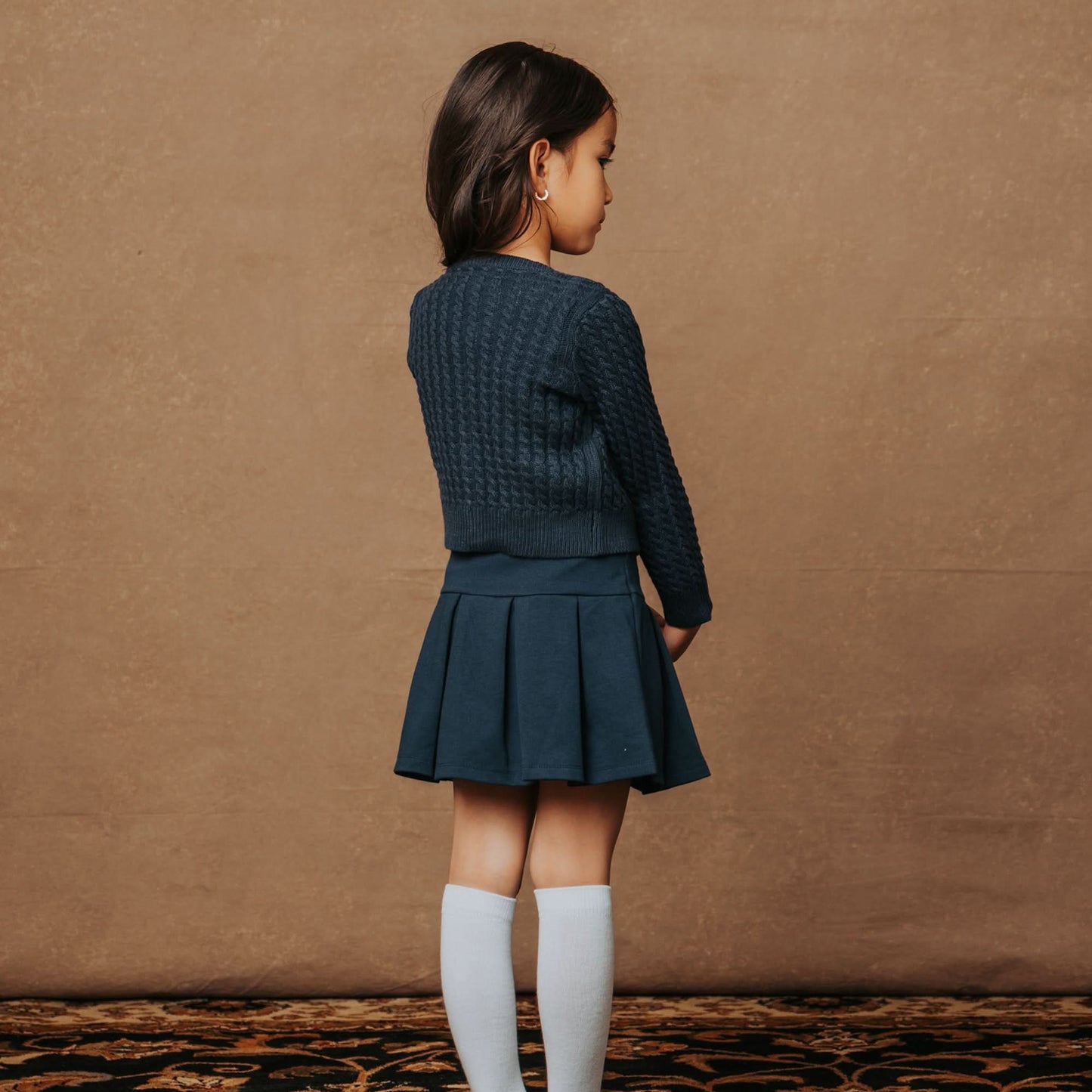 Baby Girl Classic Cable Organic Cardigan - Navy