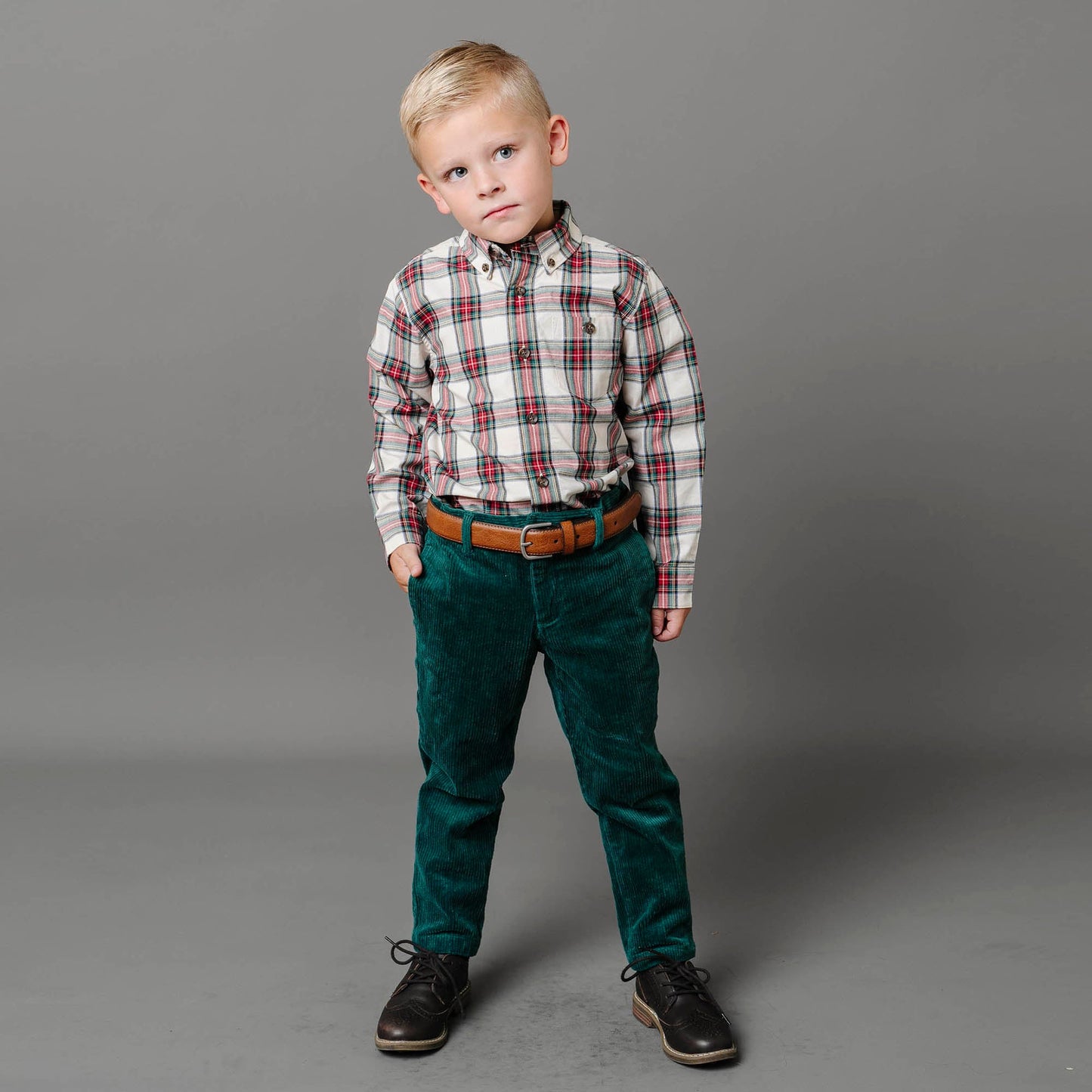 Red Plaid Baby Boy Poplin Button Down Shirt