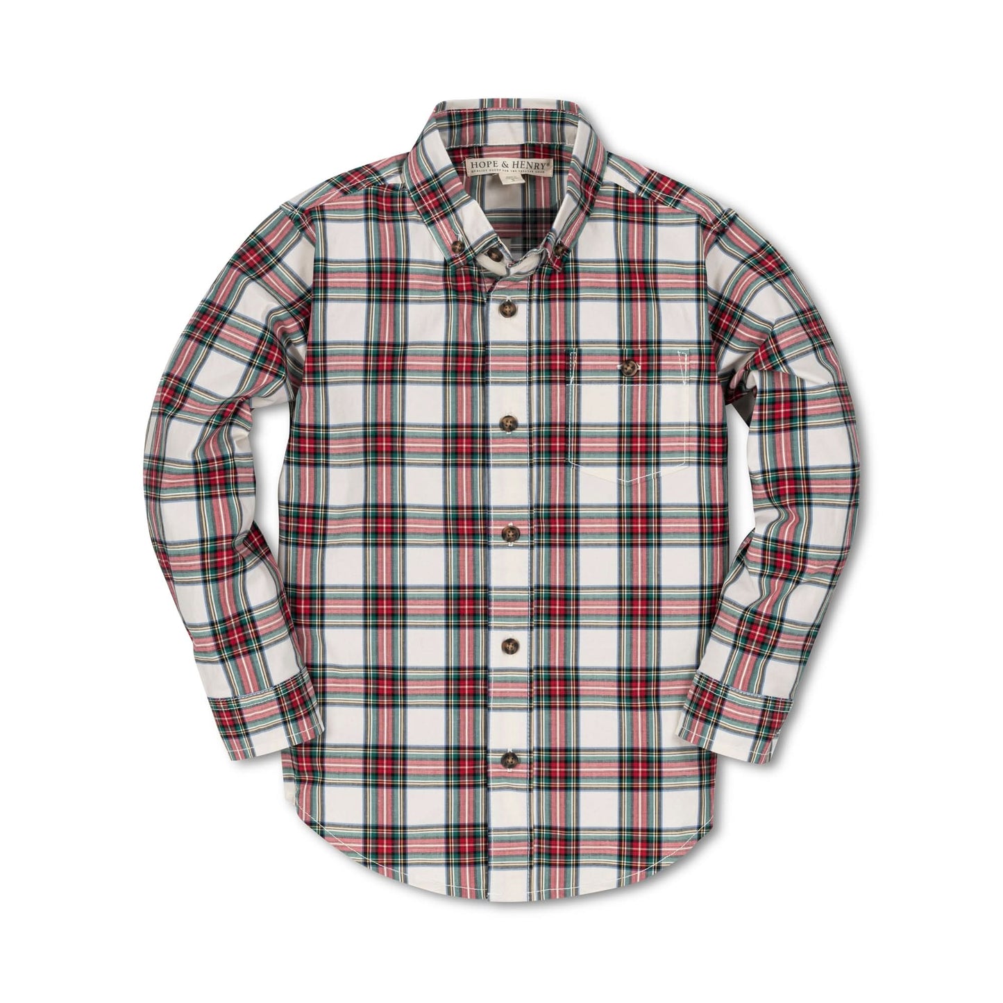 Boys Organic Button Down Shirt - Ivory Tartan