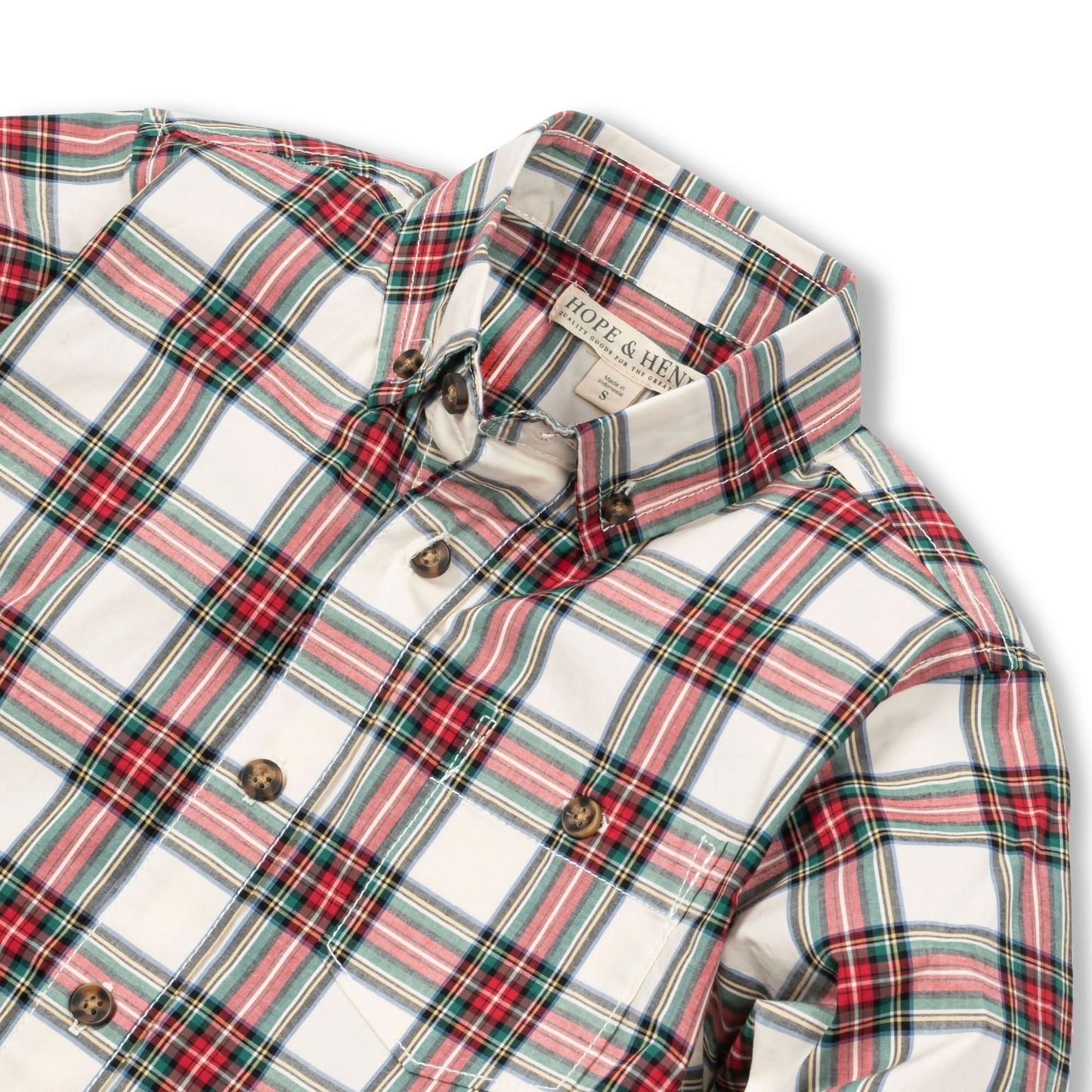 Boys Organic Button Down Shirt - Ivory Tartan
