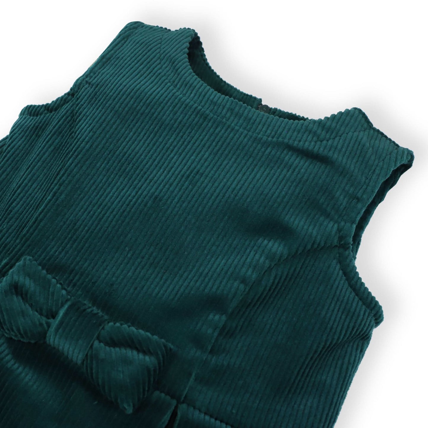 Girls Bow Front Jumper Dress - Deep Green