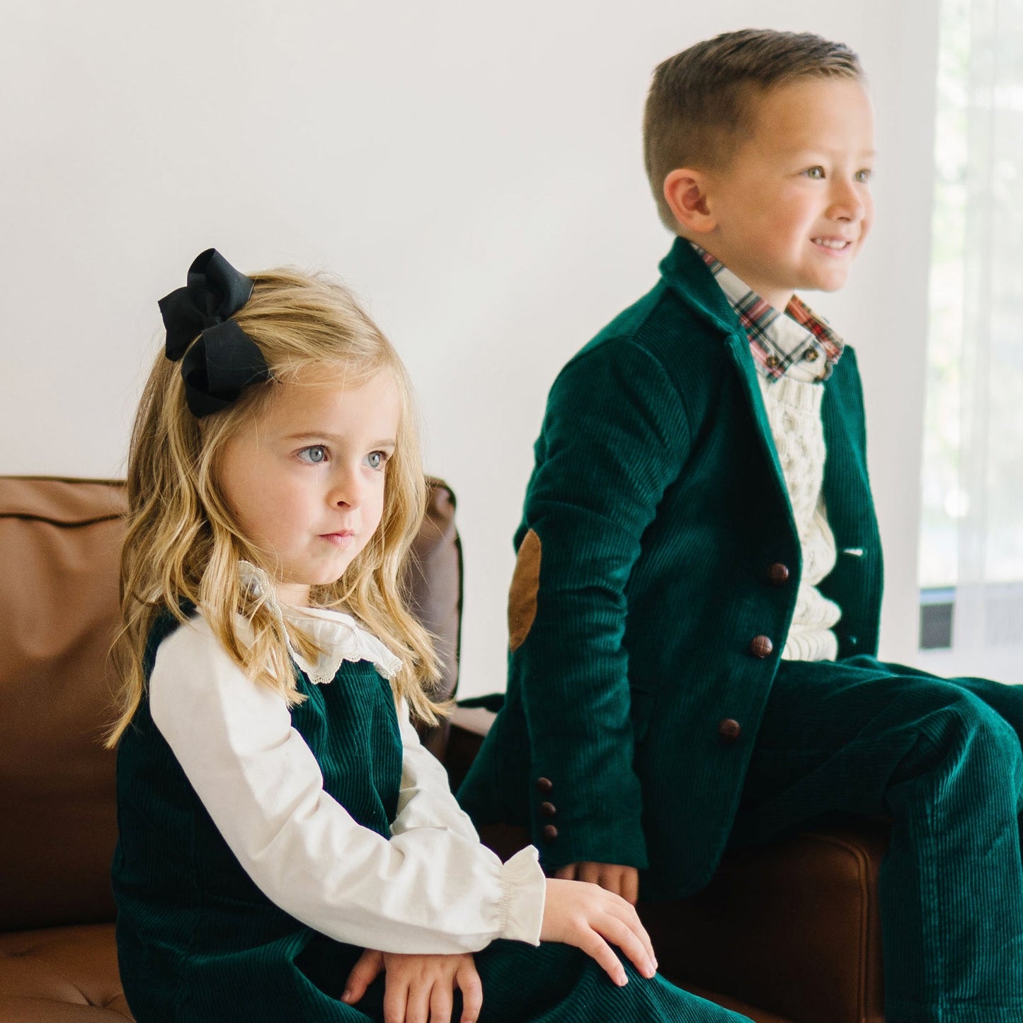 Girls Bow Front Jumper Dress - Deep Green
