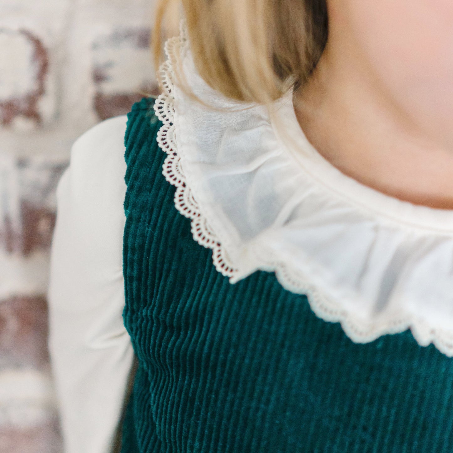 Girls Bow Front Jumper Dress - Deep Green