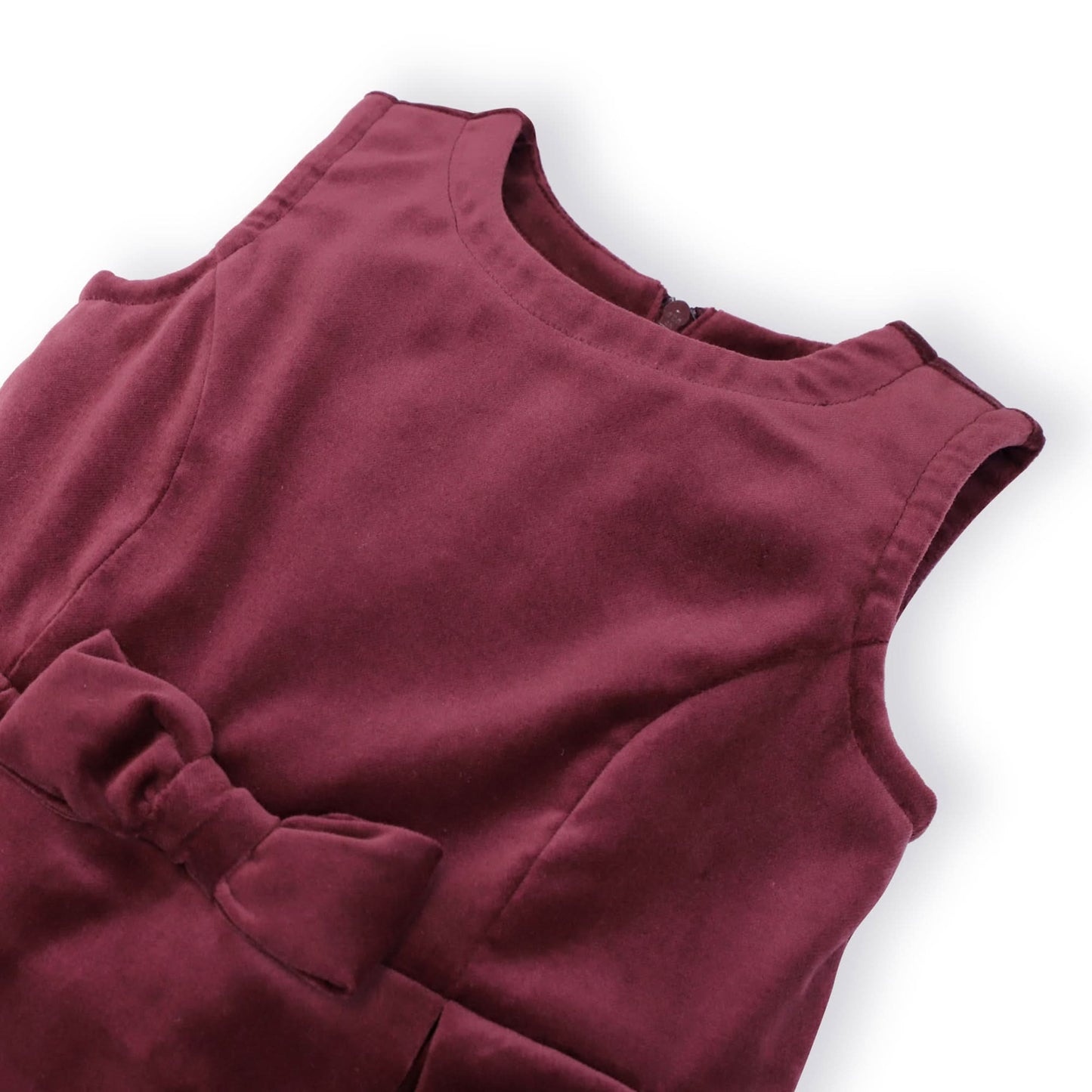 Bow Front Toddler & Kid Jumper Dress - Wine Velvet