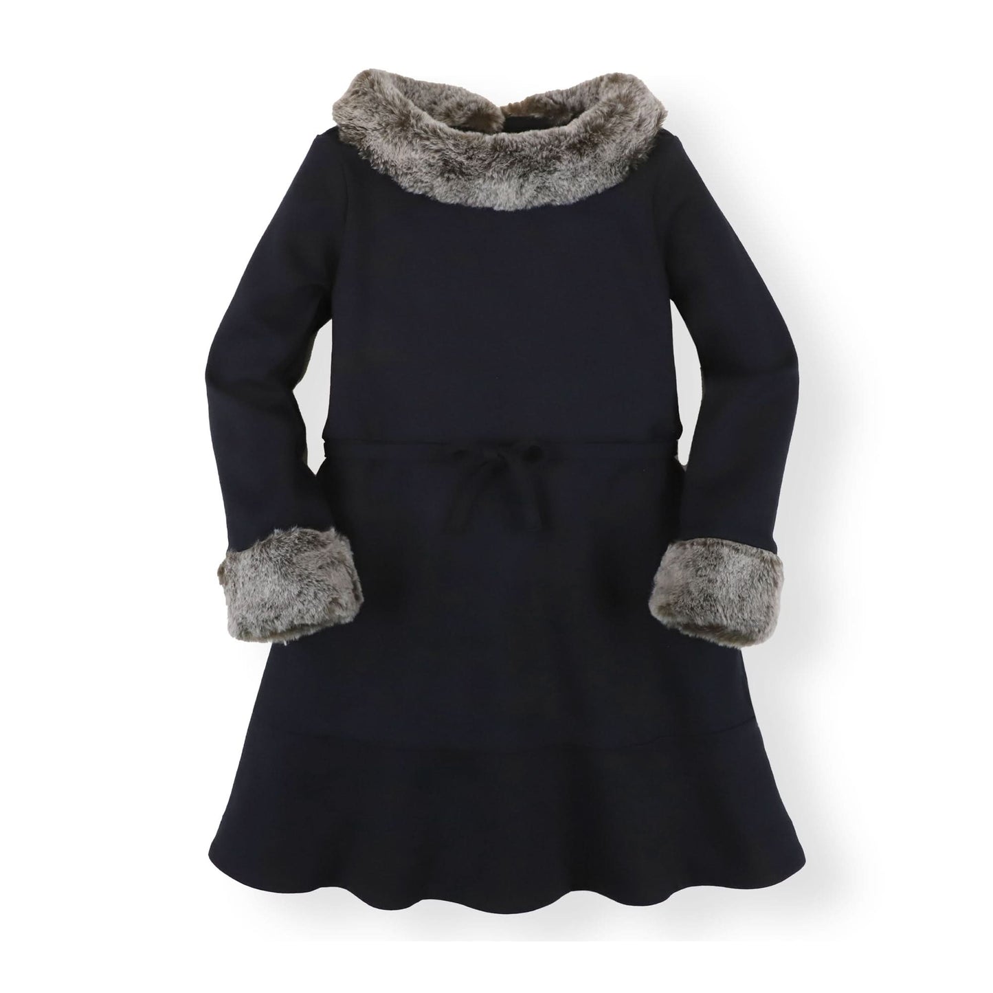 Girls Long Sleeve Ponte Dress with Faux Fur