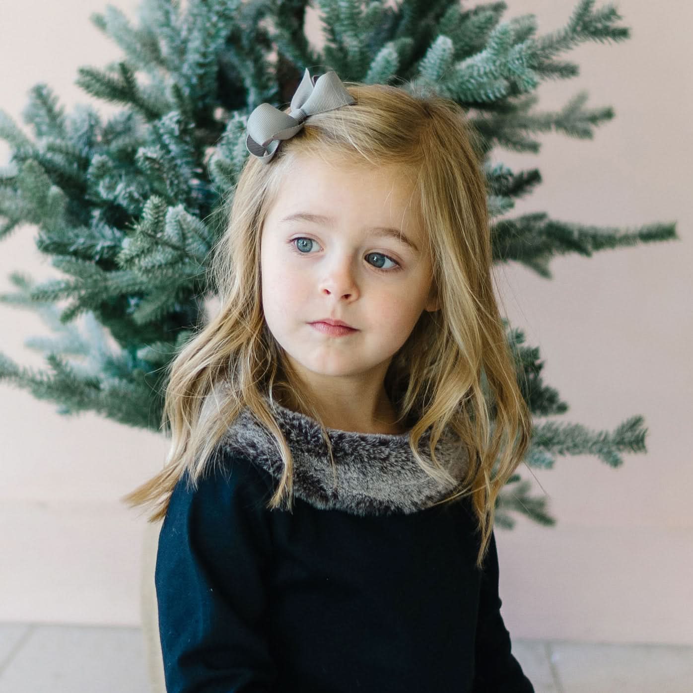 Girls Long Sleeve Ponte Dress with Faux Fur