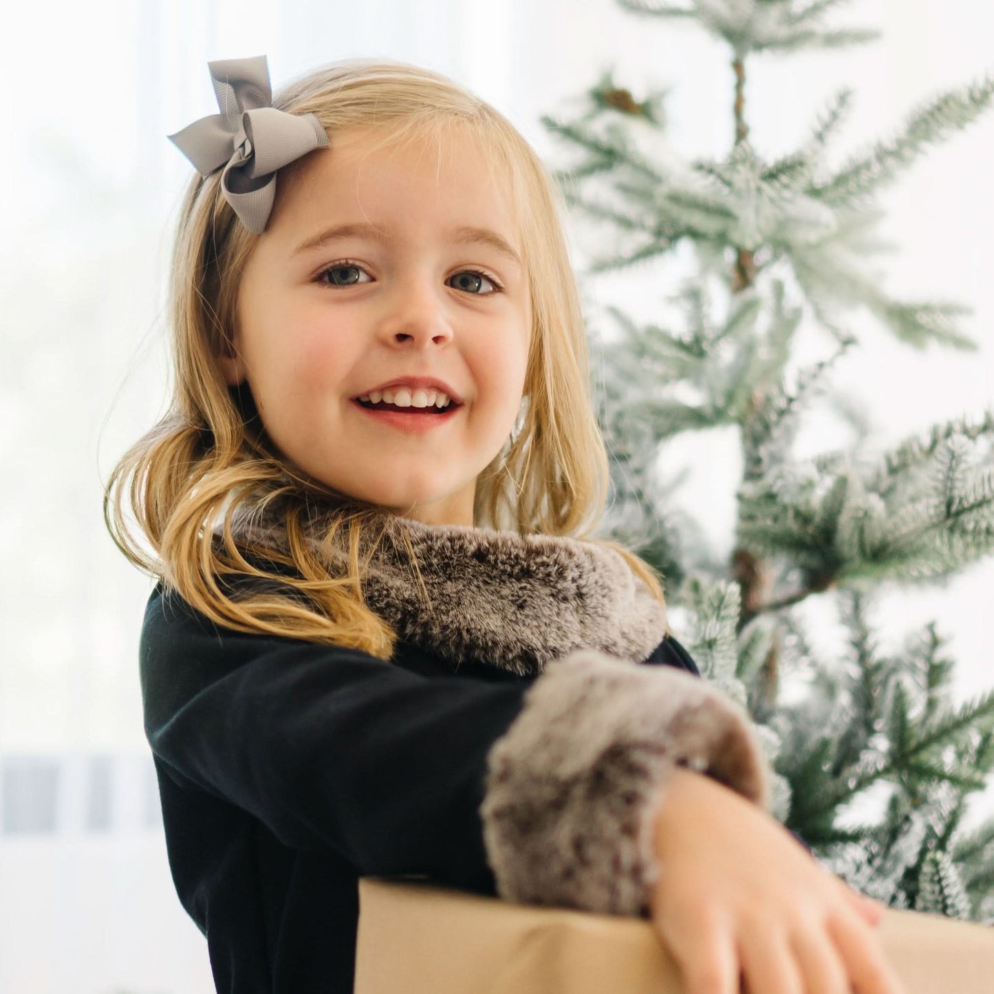 Girls Long Sleeve Ponte Dress with Faux Fur