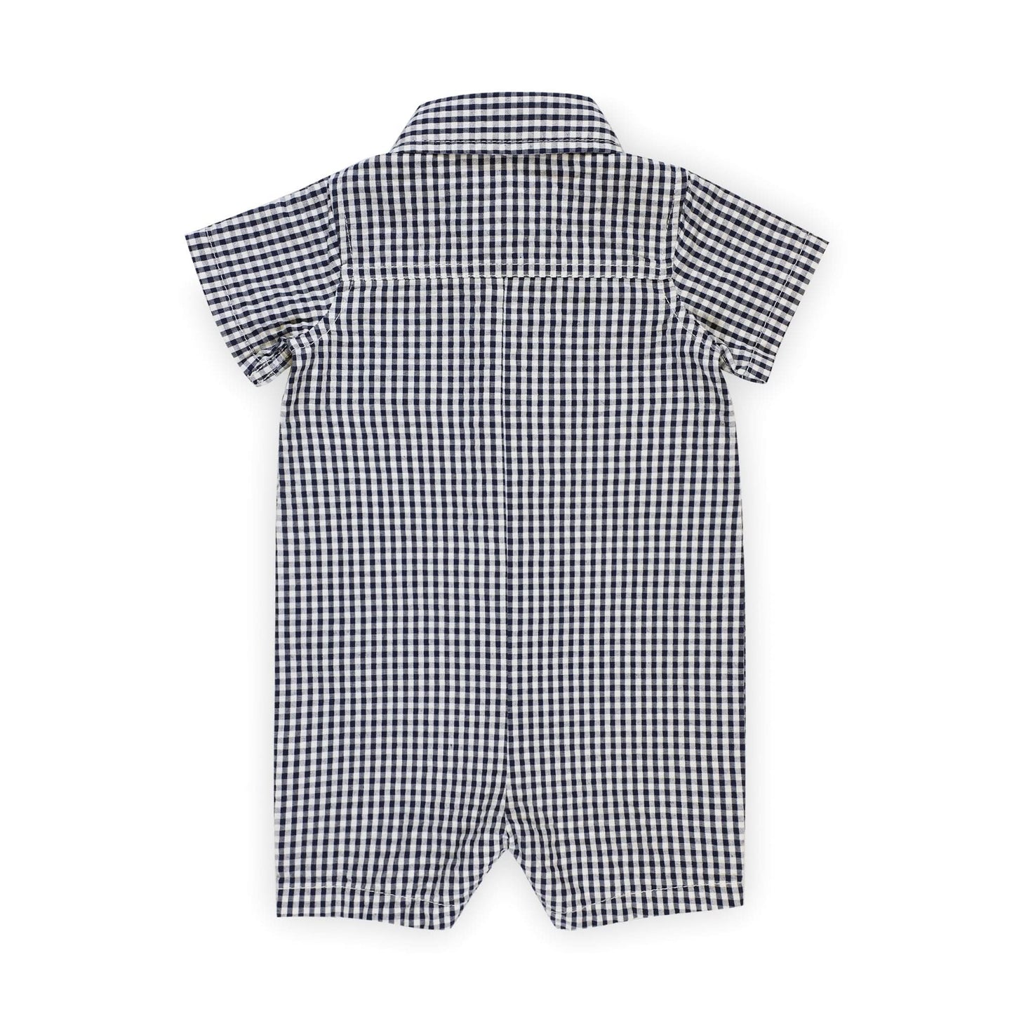 Organic Seersucker Button Front Baby Boy Romper