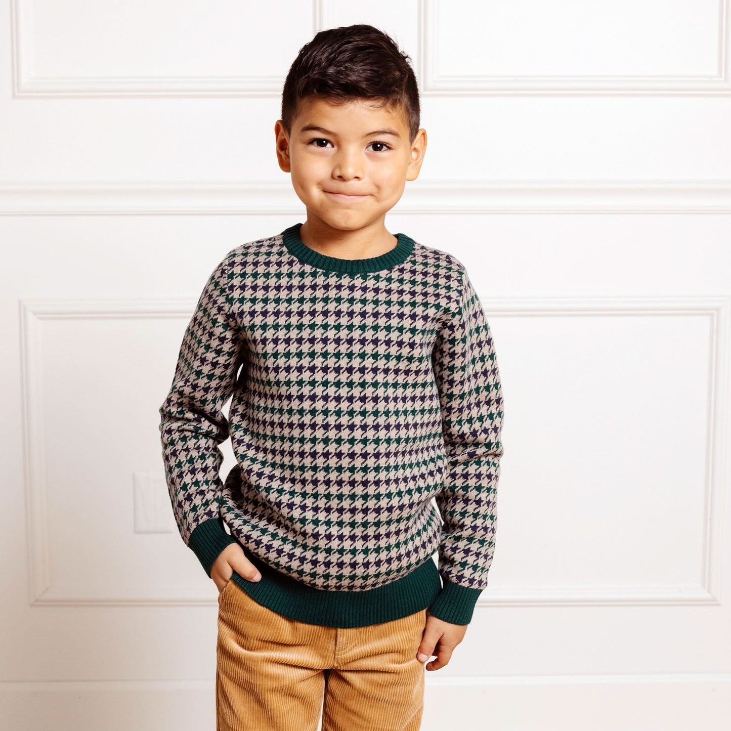 Crew Neck Pullover Organic Toddler & Kid Sweater - Houndstooth