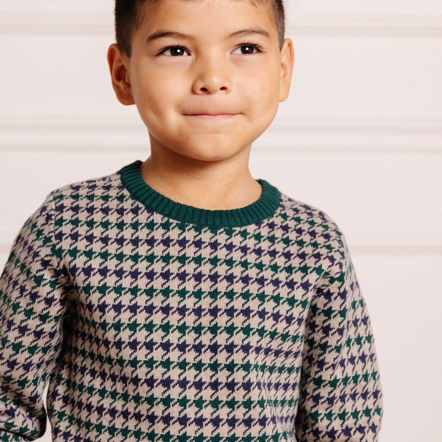 Crew Neck Pullover Organic Baby Sweater - Houndstooth