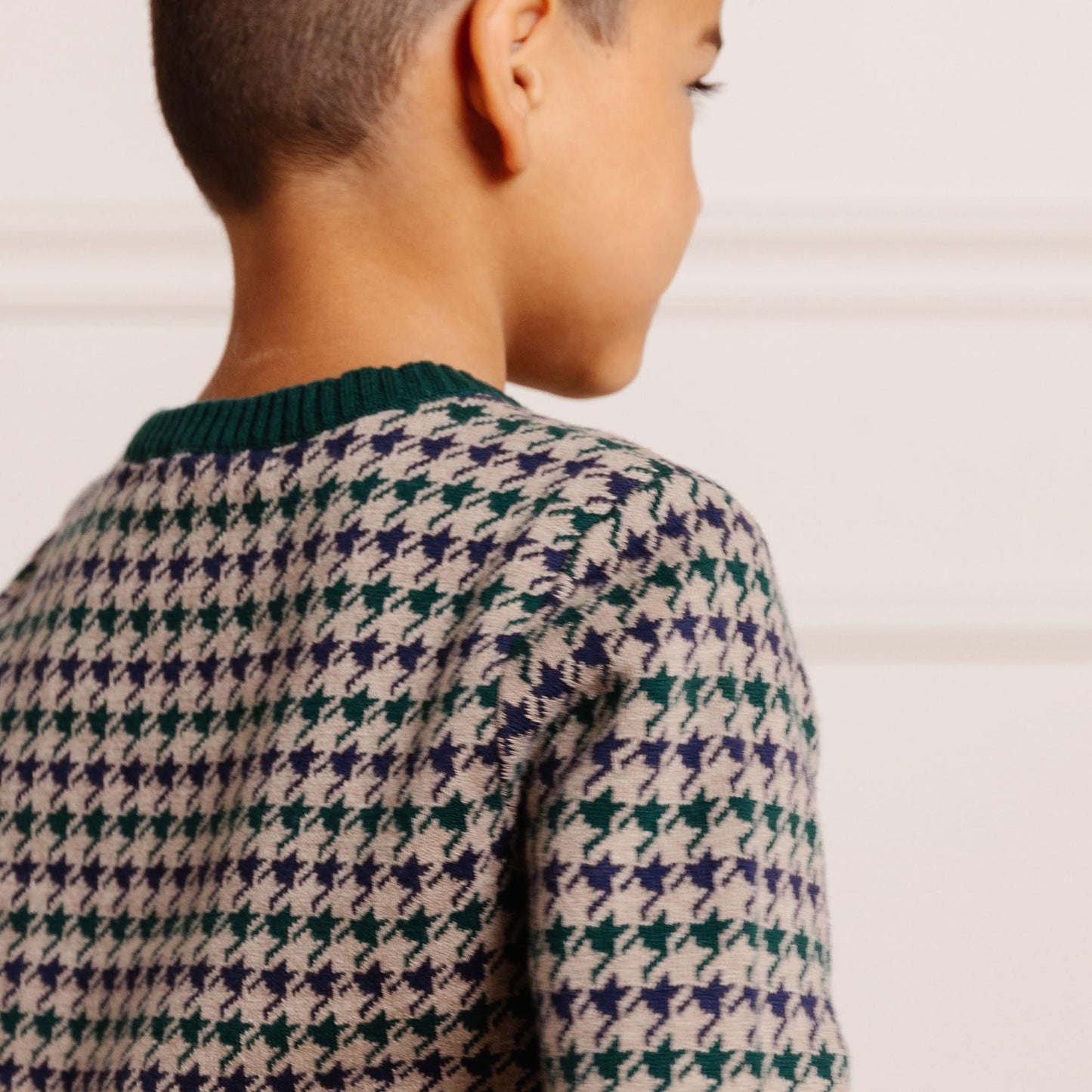 Crew Neck Pullover Organic Baby Sweater - Houndstooth
