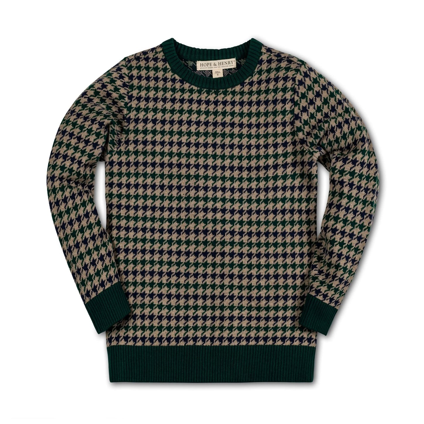 Crew Neck Pullover Organic Toddler & Kid Sweater - Houndstooth