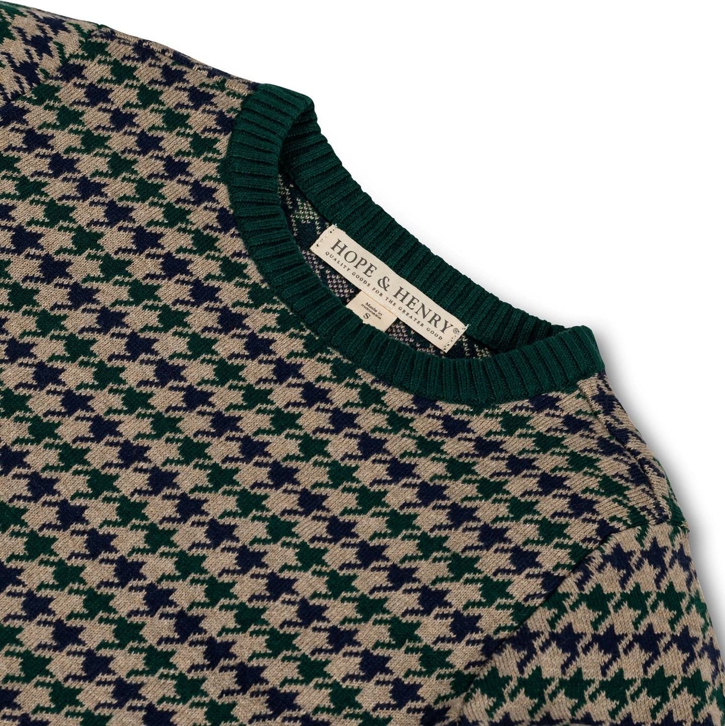 Crew Neck Pullover Organic Toddler & Kid Sweater - Houndstooth