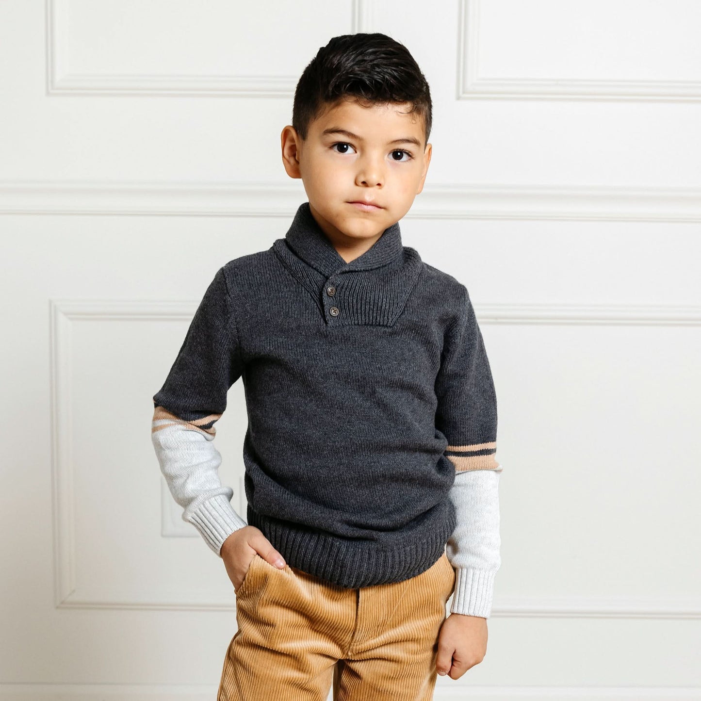 Boys Shawl Collar Organic Sweater