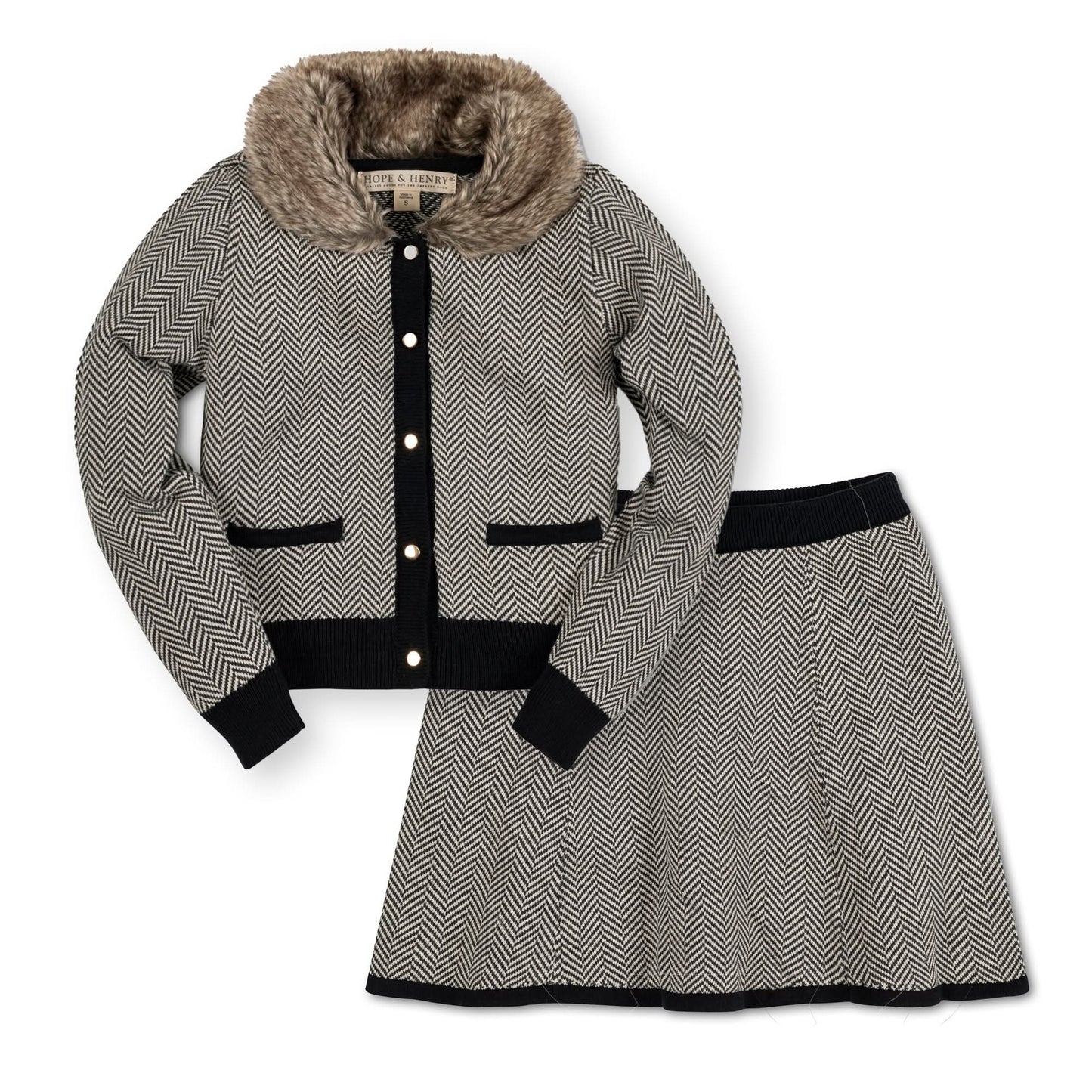 Girls Faux Fur Cardigan & Skirt Organic Sweater Set