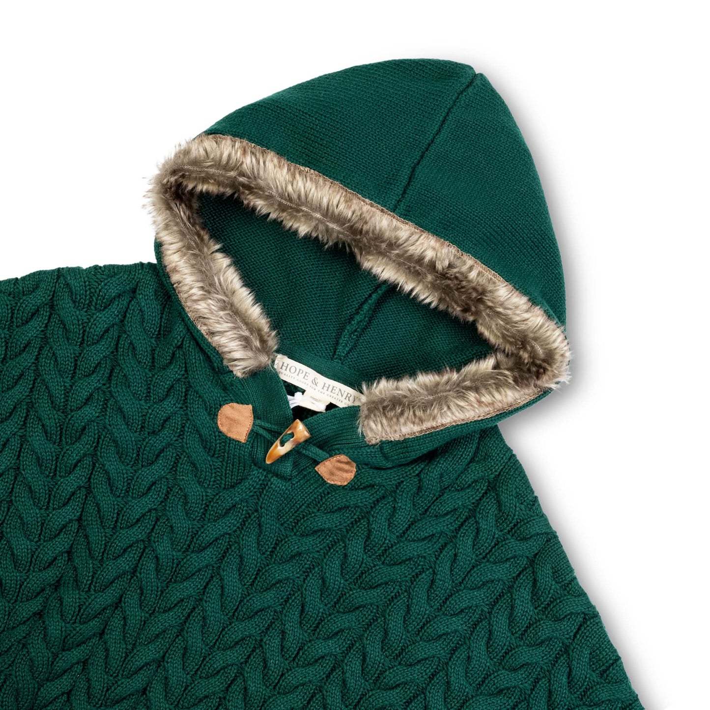 Organic Girls Sweater Cape with Faux Fur Hood