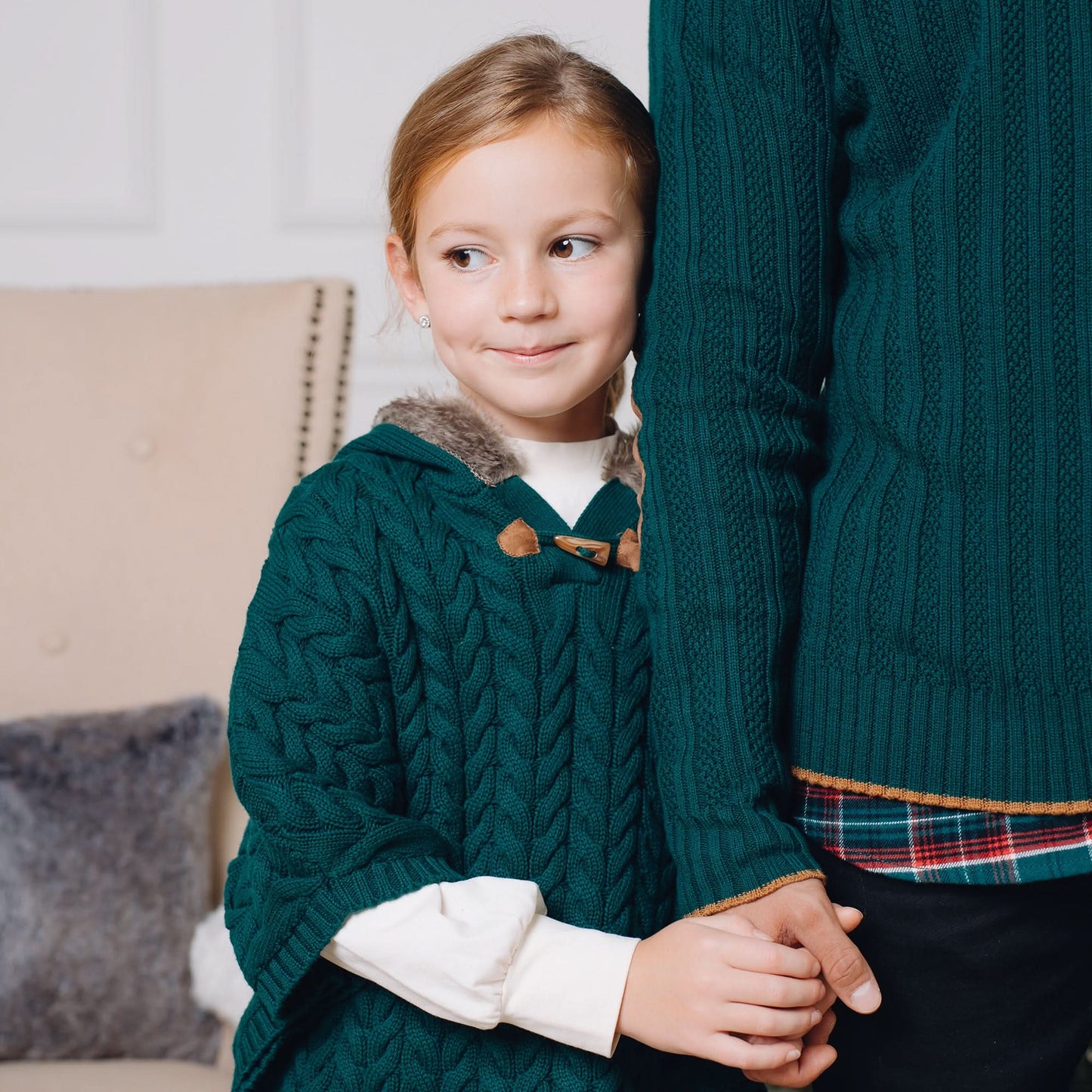 Organic Girls Sweater Cape with Faux Fur Hood