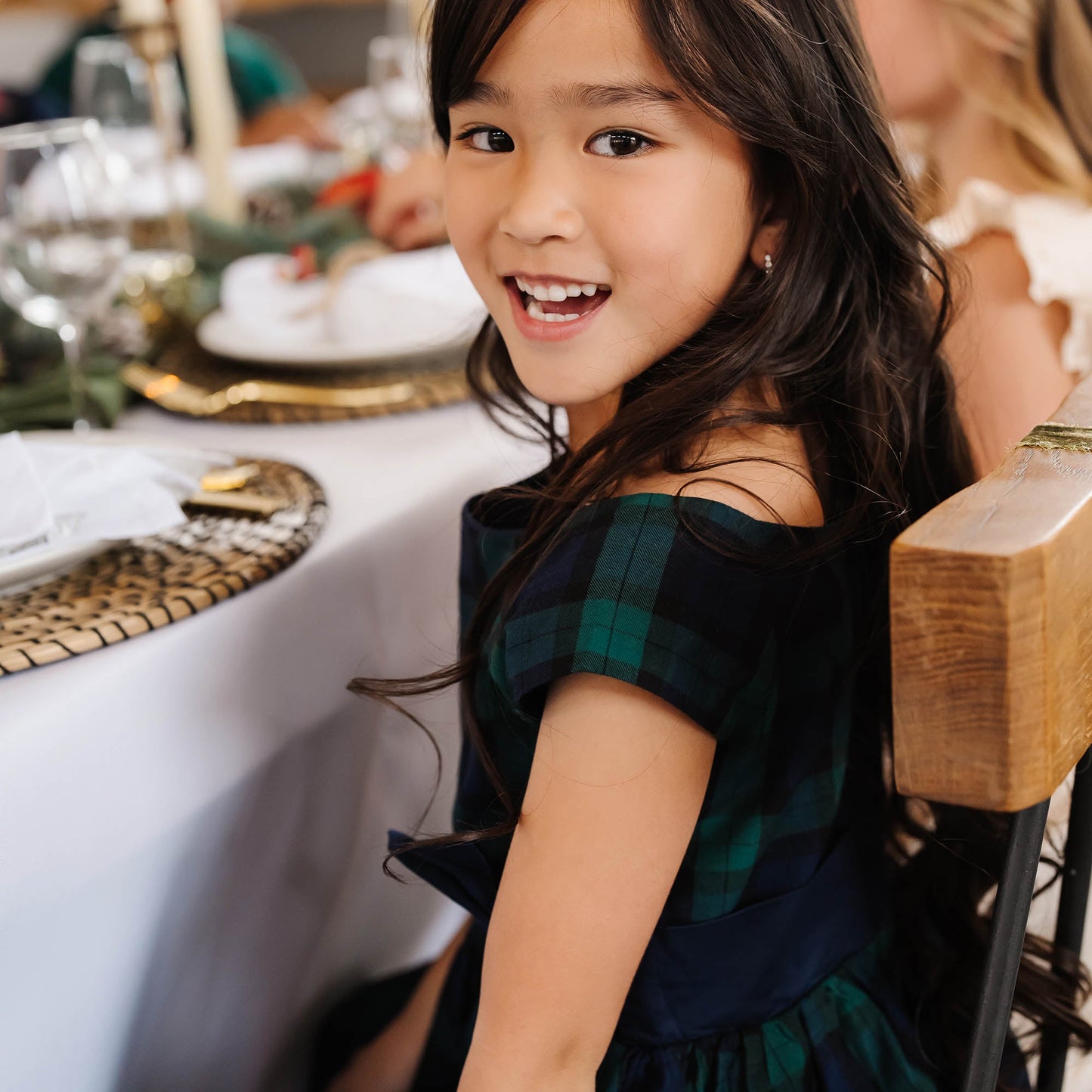 Cap Sleeve Organic Girls Tartan Dress with Bow Sash