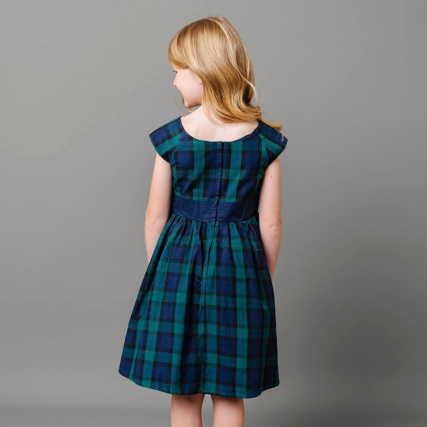 Cap Sleeve Organic Girls Tartan Dress with Bow Sash