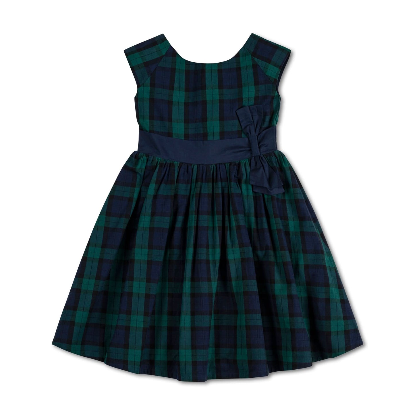 Cap Sleeve Organic Girls Tartan Dress with Bow Sash