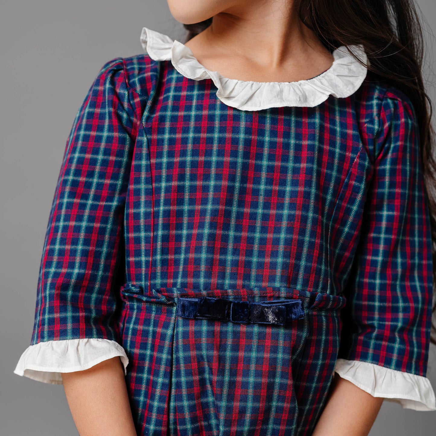 Girls Organic Ruffle Trim Party Dress - Navy
