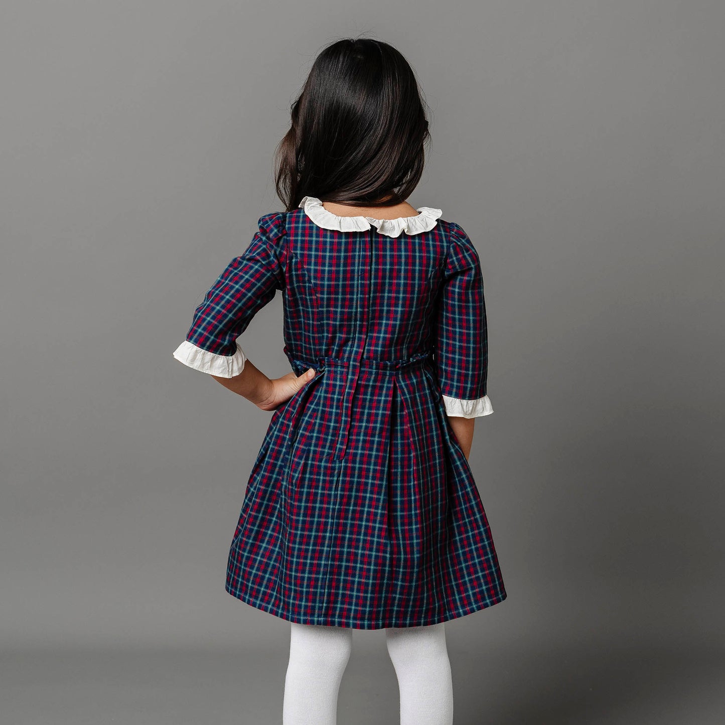Girls Organic Ruffle Trim Party Dress - Navy
