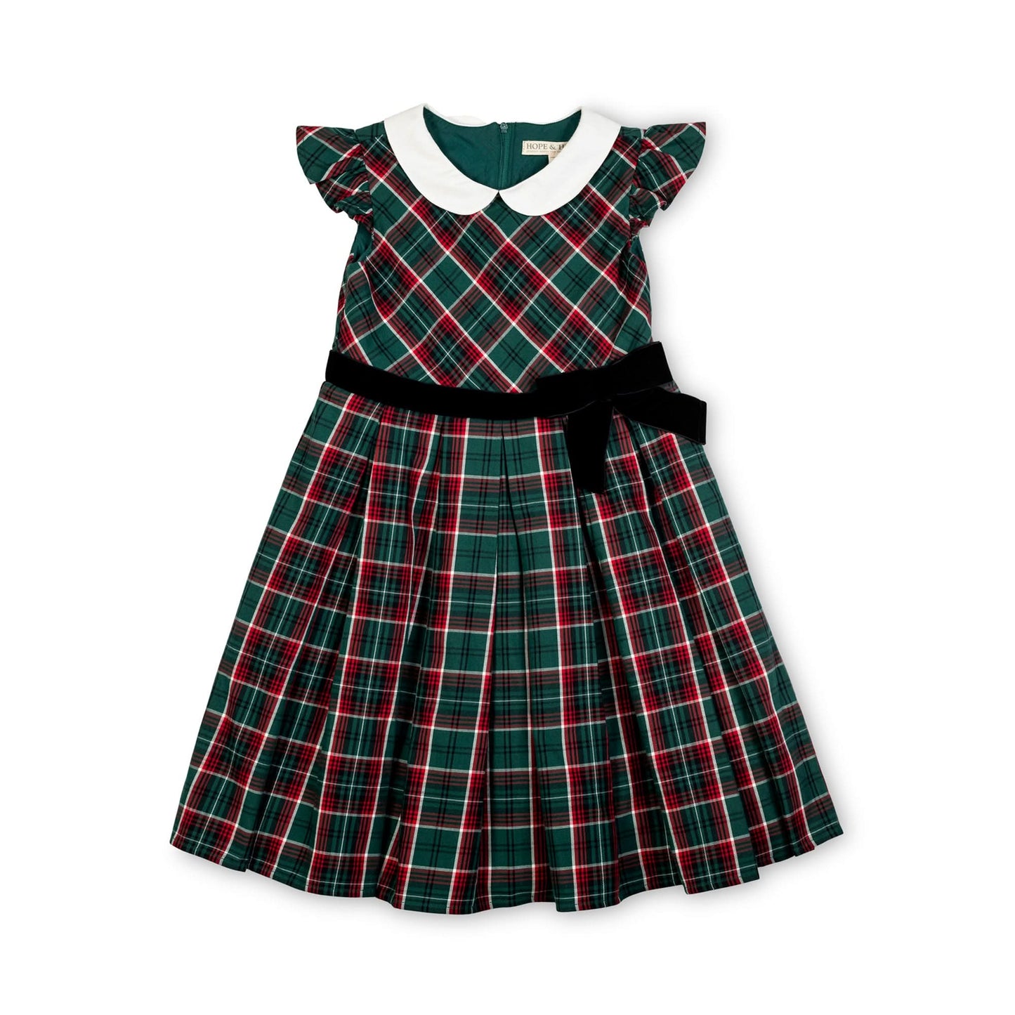Organic Peter Pan Collar Green Plaid Dress