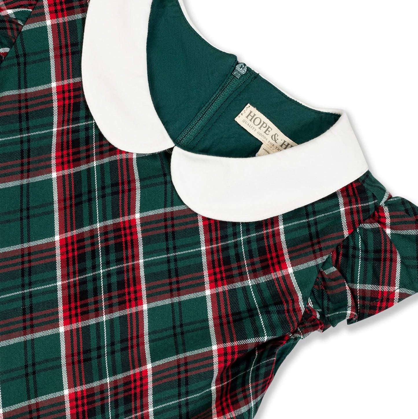 Organic Peter Pan Collar Green Plaid Dress