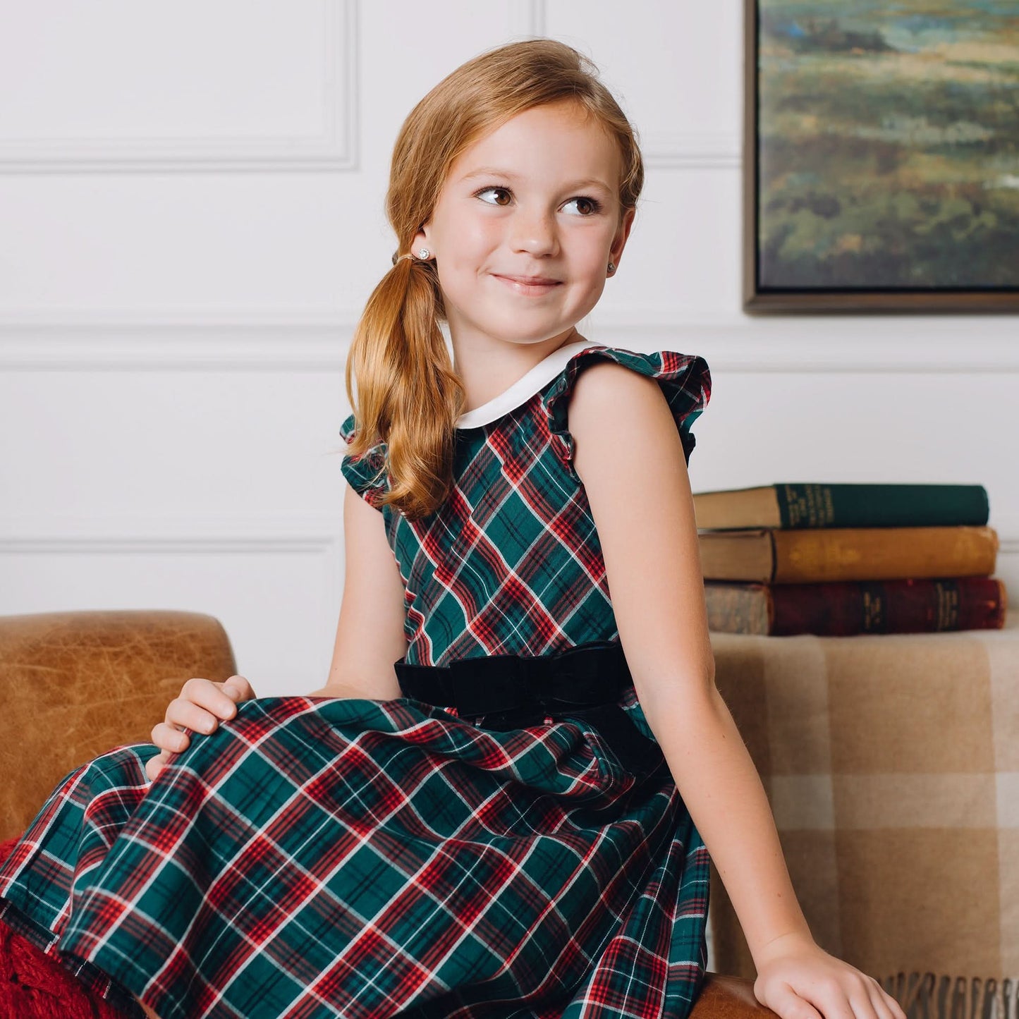 Organic Peter Pan Collar Green Plaid Dress