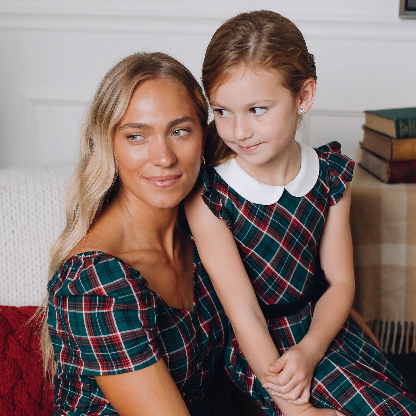 Organic Peter Pan Collar Green Plaid Dress