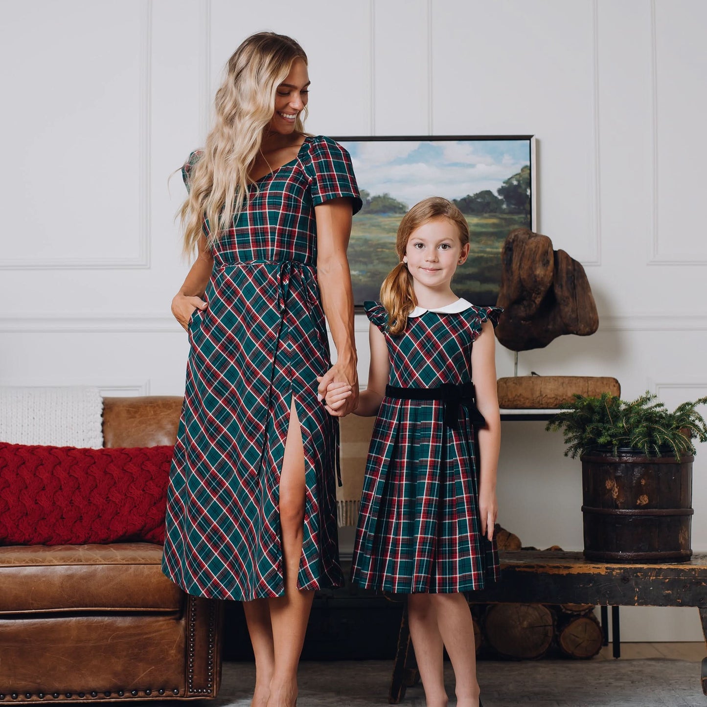 Organic Peter Pan Collar Green Plaid Dress