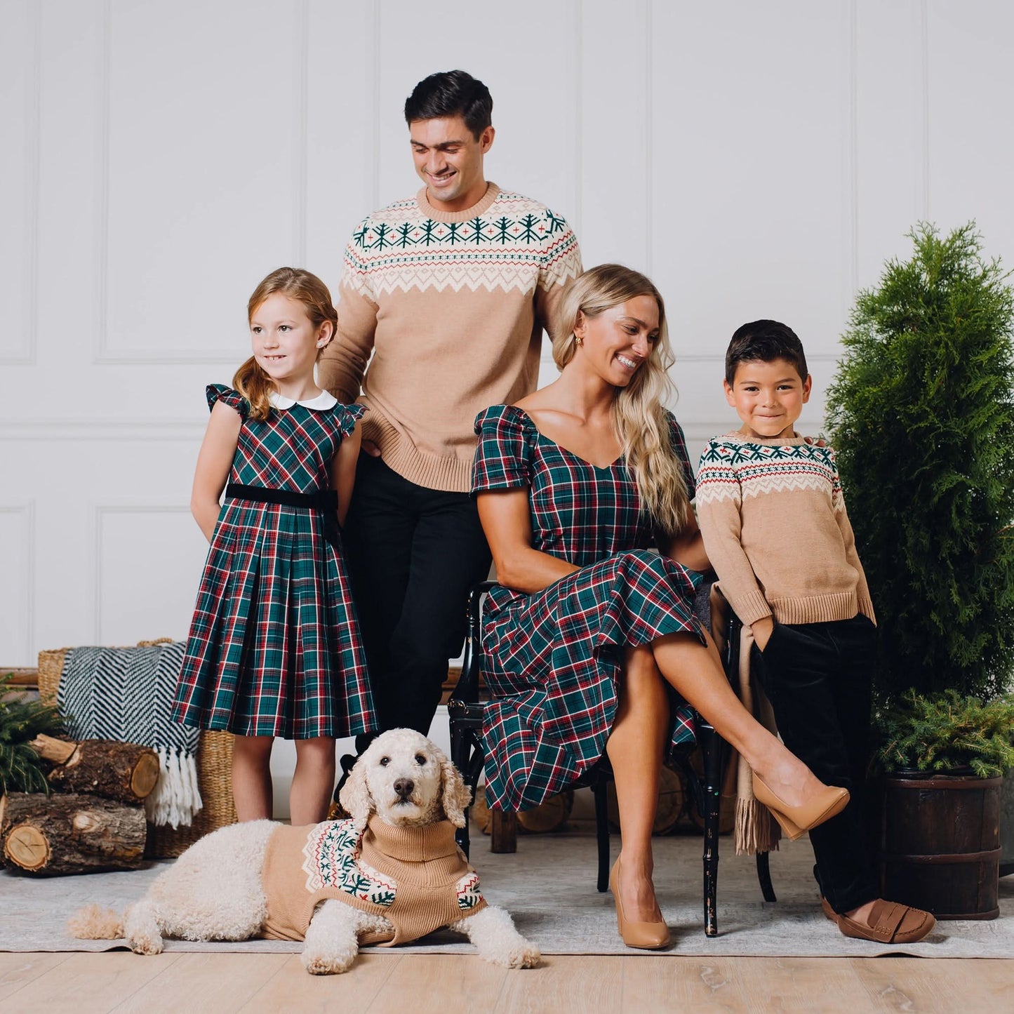 Organic Peter Pan Collar Green Plaid Dress