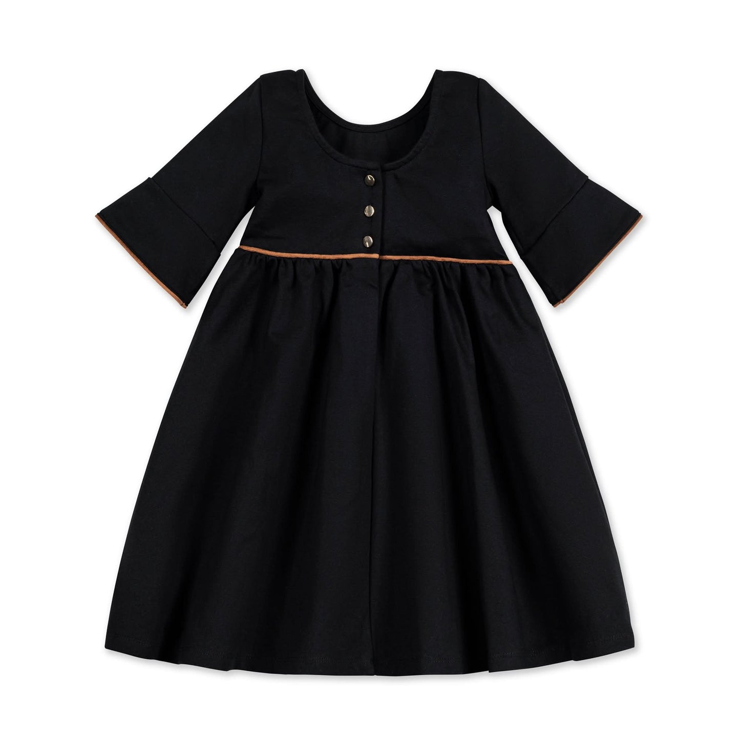 Organic Girls Ruffle Sleeve Ponte Dress - Black Suede