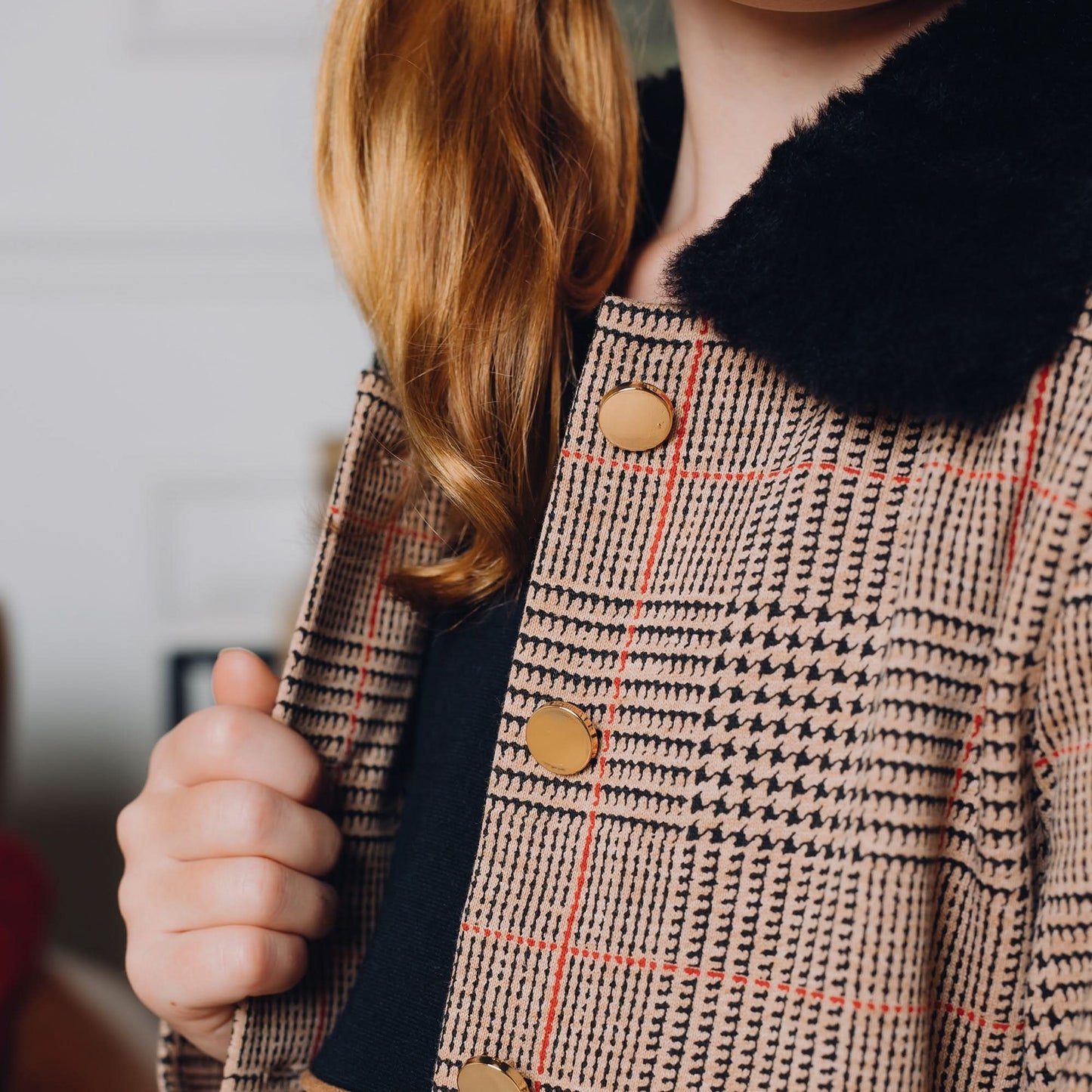 Girls Faux Fur Collar Fleece Coat