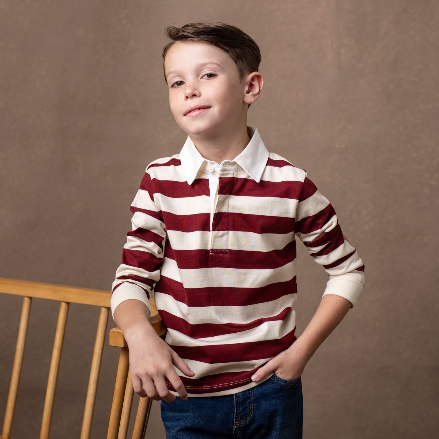Baby Boy Organic Rugby Shirt - Oxblood