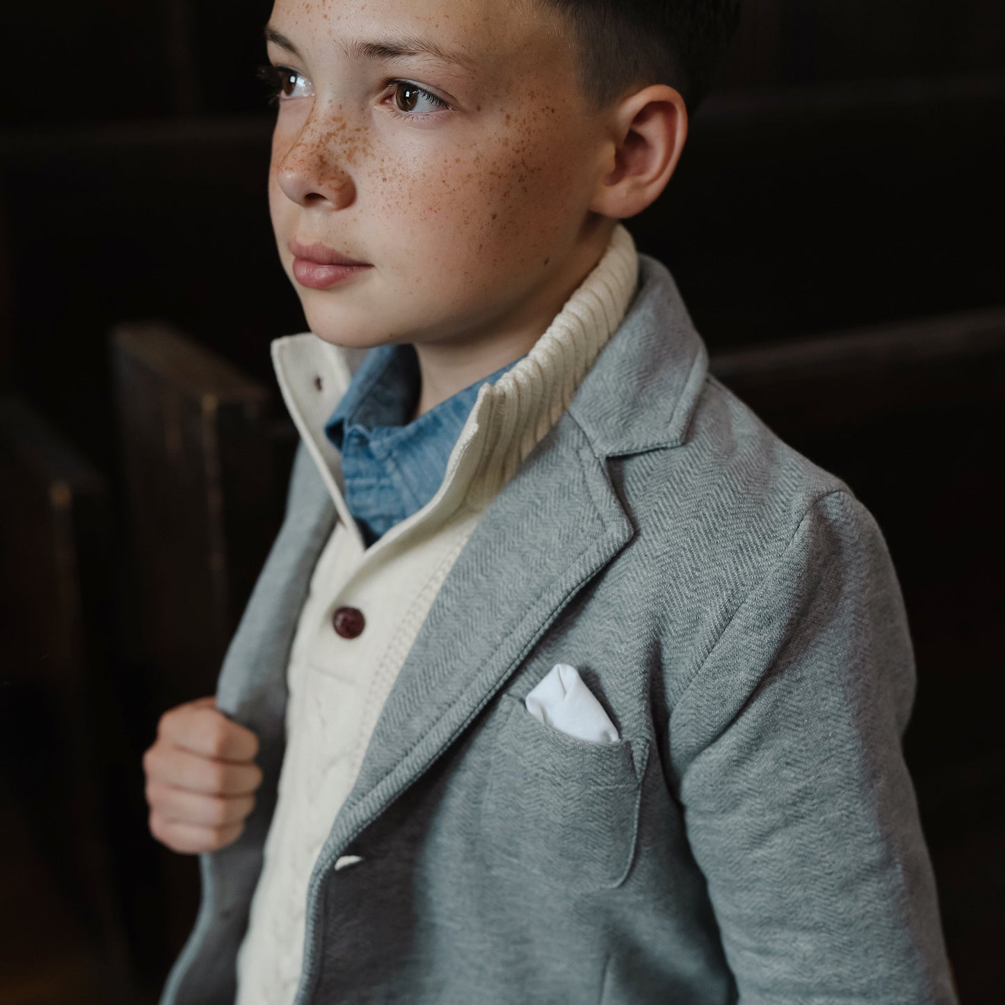 Boys Organic Mock Neck Cable Knit Sweater - Ivory