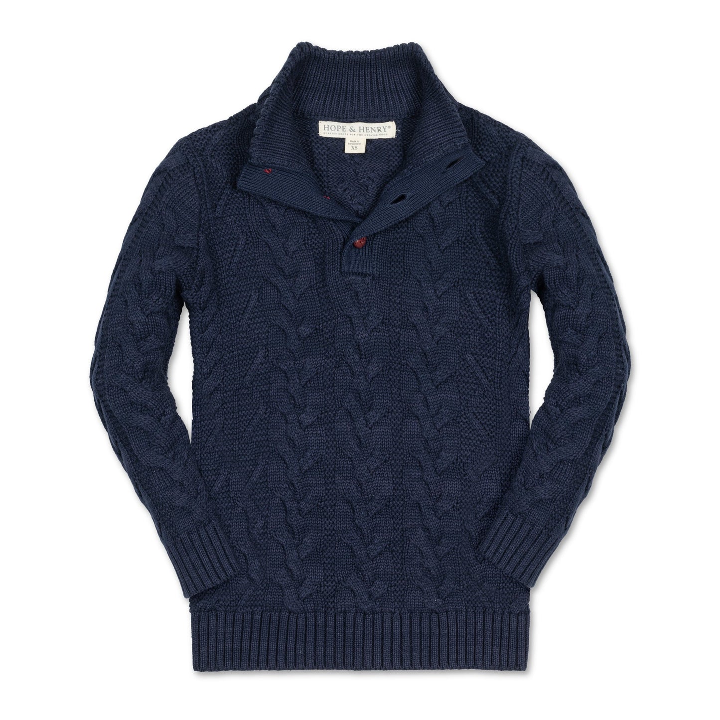 Boys Organic Mock Neck Cable Sweater - Navy