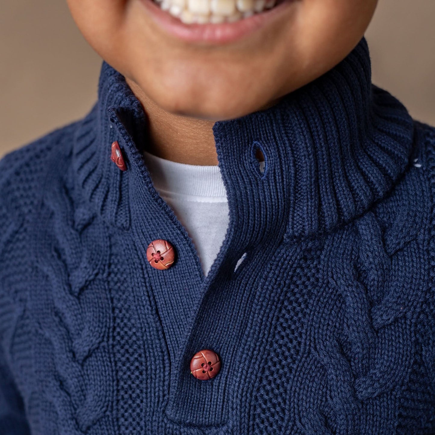 Boys Organic Mock Neck Cable Sweater - Navy