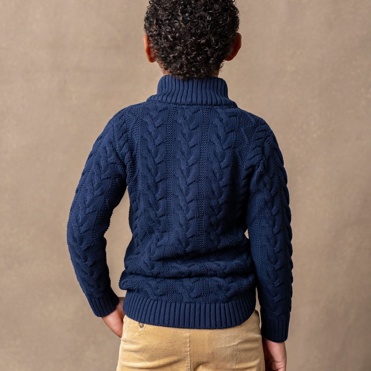 Boys Organic Mock Neck Cable Sweater - Navy