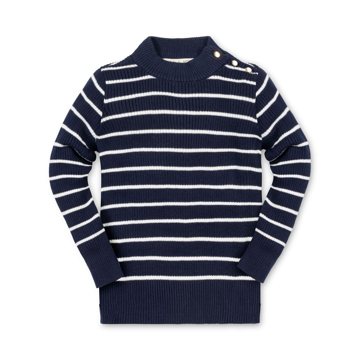 Girls Organic Mock Neck Sweater - Navy Stripe