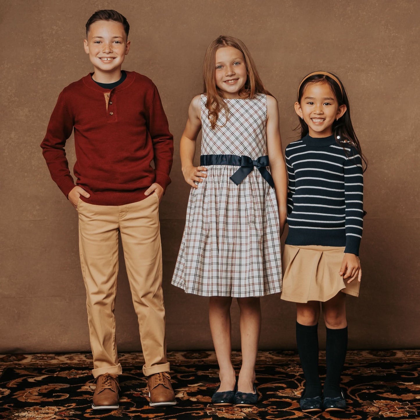 Girls Organic Mock Neck Sweater - Navy Stripe