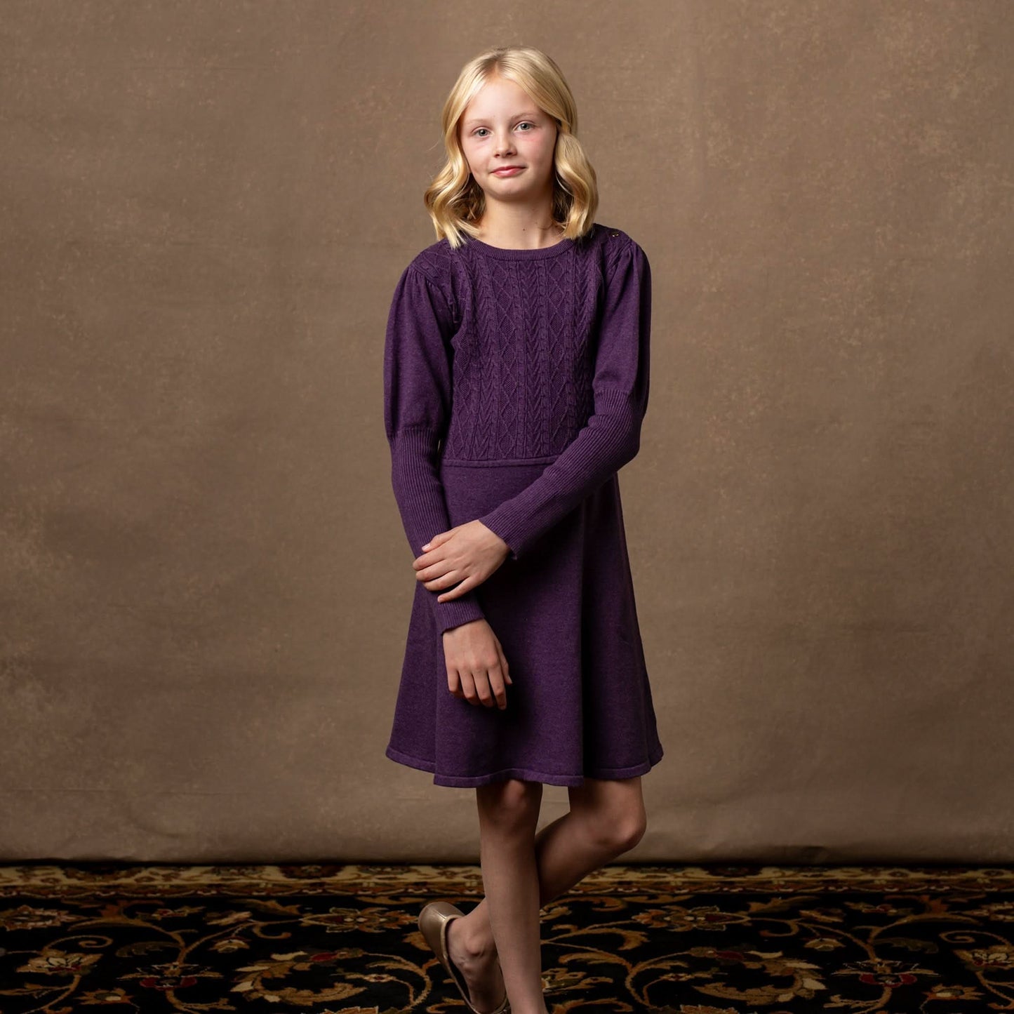 Girls Organic Cable Bodice Sweater Dress