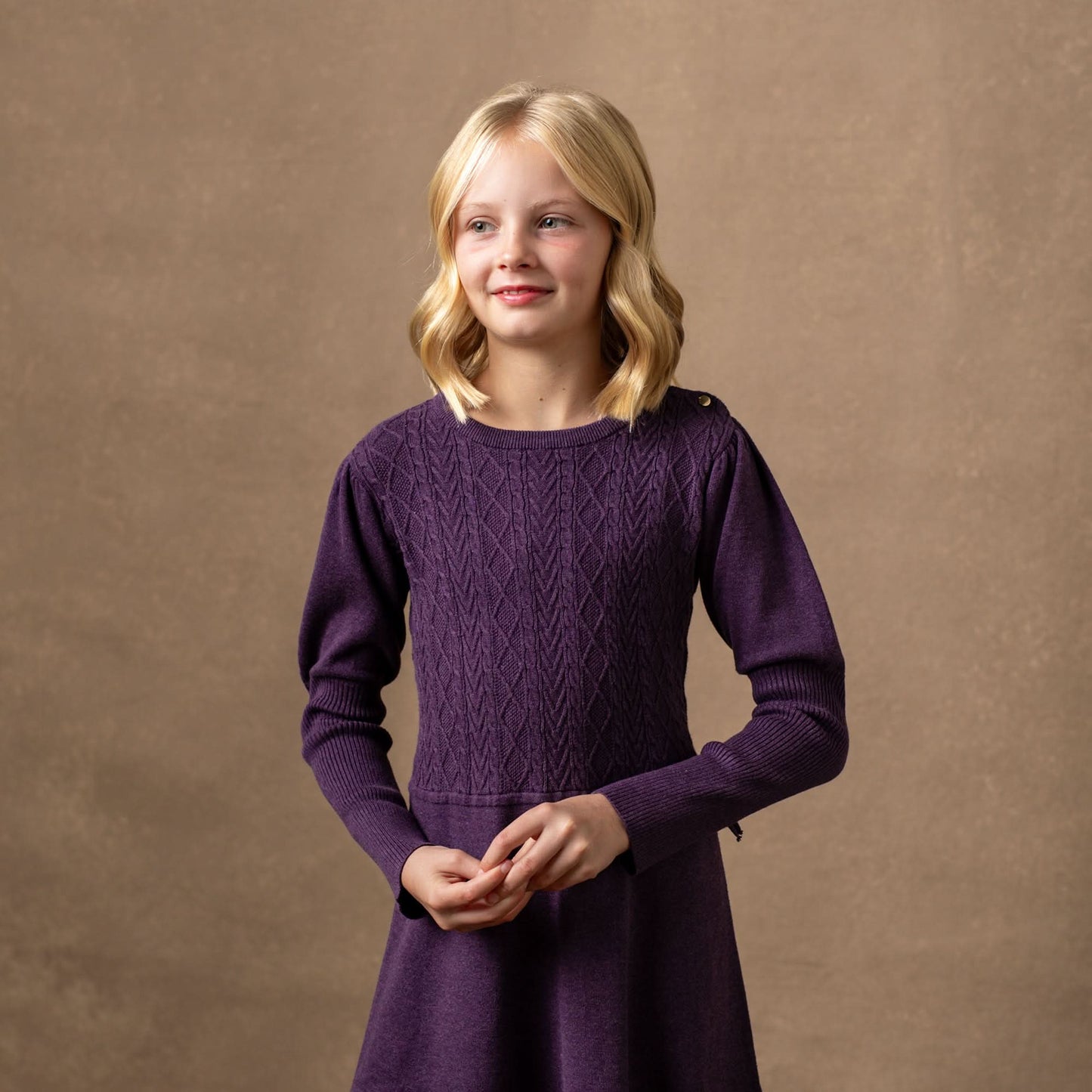 Girls Organic Cable Bodice Sweater Dress